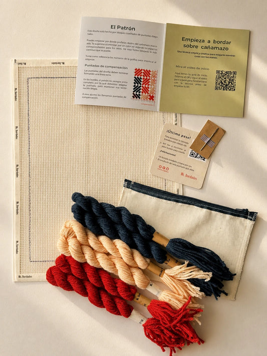 Kit de bordado en cañamazo - Bolsito Tweed