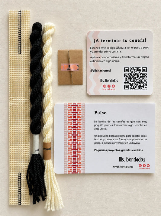 Kit de bordado sobre cañamazo - Franja Pulso Tinta