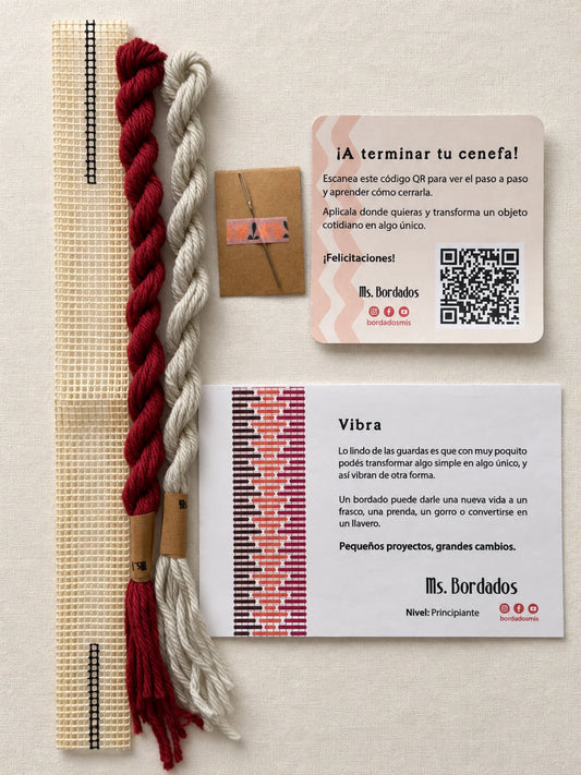 Kit de bordado sobre cañamazo - Franja Vibra Burdeos