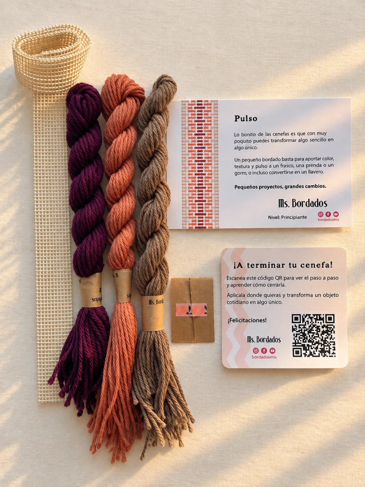 Kit de bordado sobre cañamazo - Franja Pulso Terracota