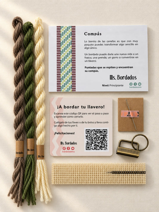 Kit de bordado sobre cañamazo - Franja Compás Salvia