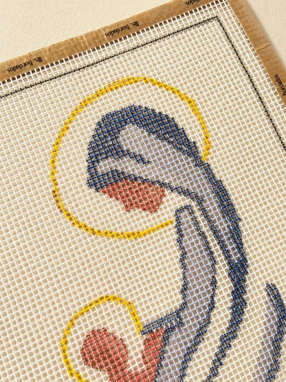 Detalle del cañamazo dibujado con el diseño María y Jesús - Ms. Bordados