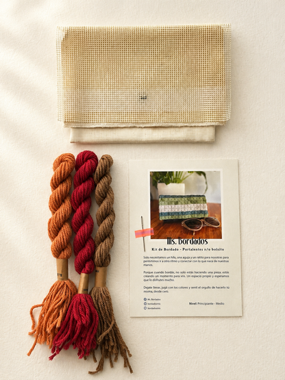 Kit de bordado en cañamazo - Bolsito Cleo Tierra - Ms. Bordados