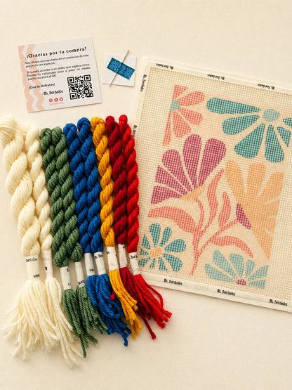 Kit de bordado sobre cañamazo Bangalow con cañamazo impreso y lanas - Ms. Bordados