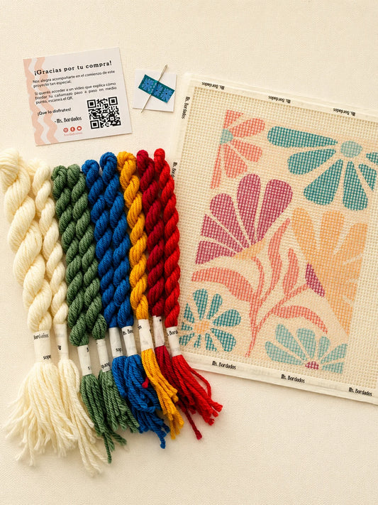 Kit de bordado sobre cañamazo Bangalow con cañamazo impreso y lanas - Ms. Bordados