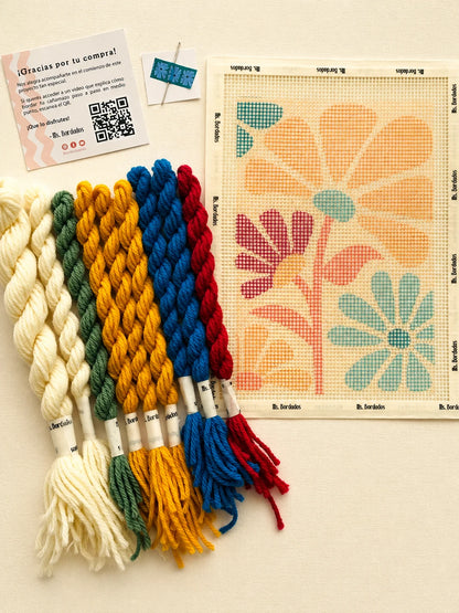 Kit de bordado sobre cañamazo Cabarita con cañamazo impreso y lanas - Ms. Bordados