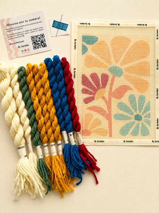 Kit de bordado sobre cañamazo Cabarita con cañamazo impreso y lanas - Ms. Bordados