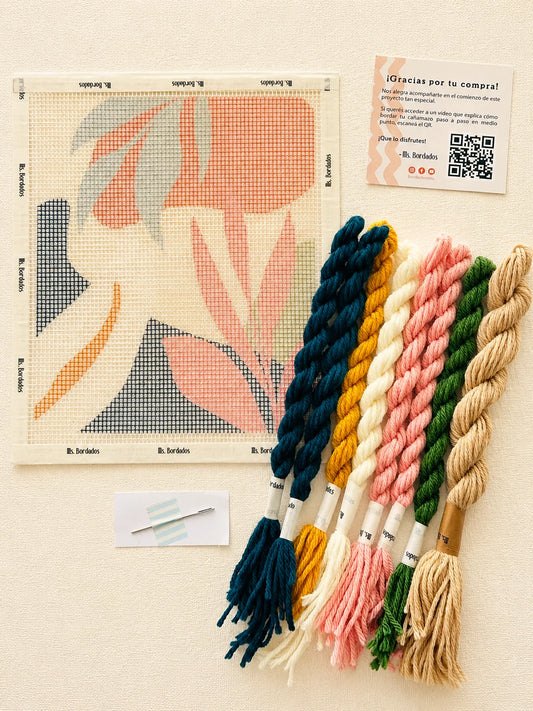 Kit de bordado sobre cañamazo Marsella con cañamazo impreso y lanas - Ms. Bordados