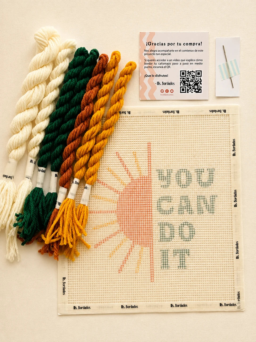 Kit de bordado sobre cañamazo You can do it con cañamazo impreso y lanas - Ms. Bordados