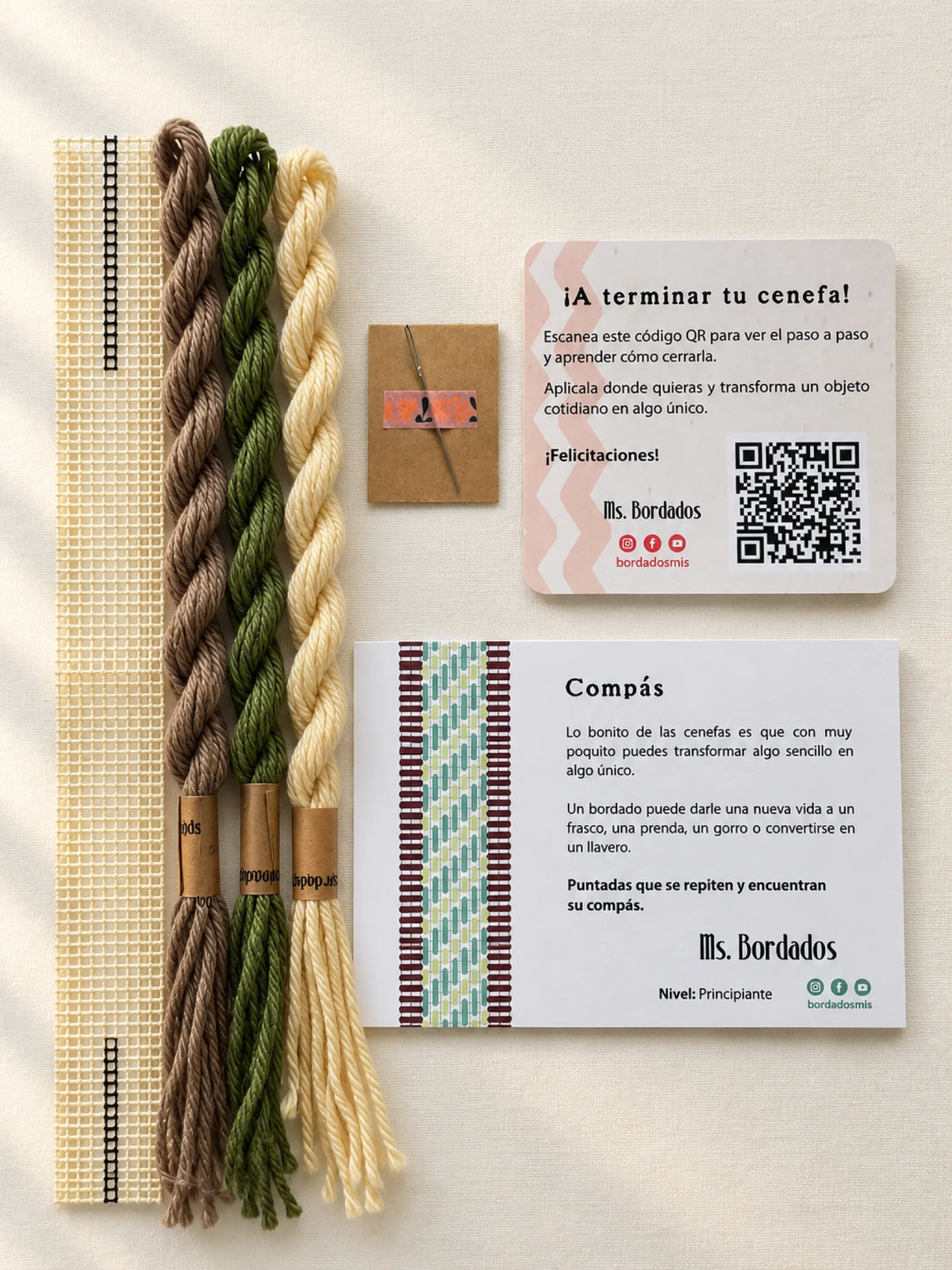 Kit de bordado sobre cañamazo - Franja Compás Salvia