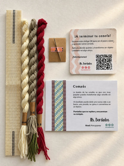 Kit de bordado sobre cañamazo - Franja Compás Viñedo