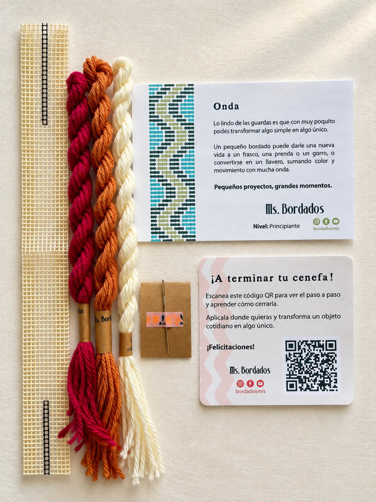 Kit de bordado sobre cañamazo - Franja Onda Buganvilla