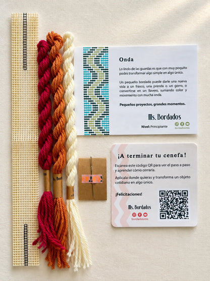 Kit de bordado sobre cañamazo - Franja Onda Buganvilla