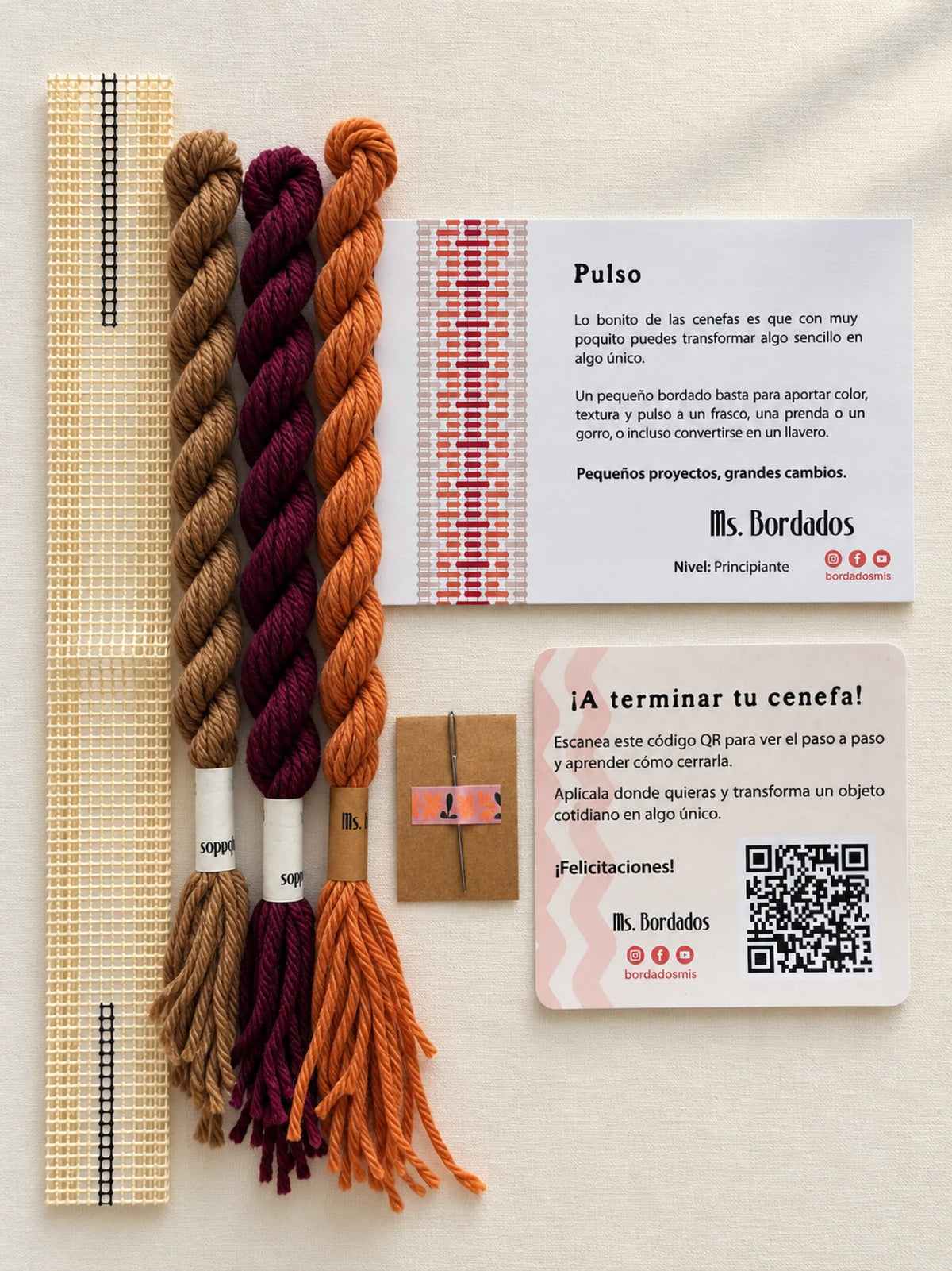 Kit de bordado sobre cañamazo - Franja Pulso Terracota