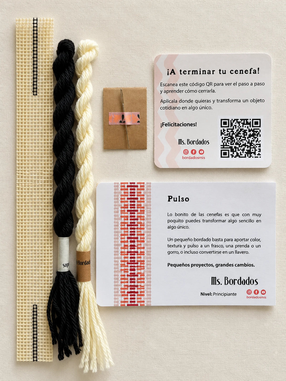 Kit de bordado sobre cañamazo - Franja Pulso Tinta