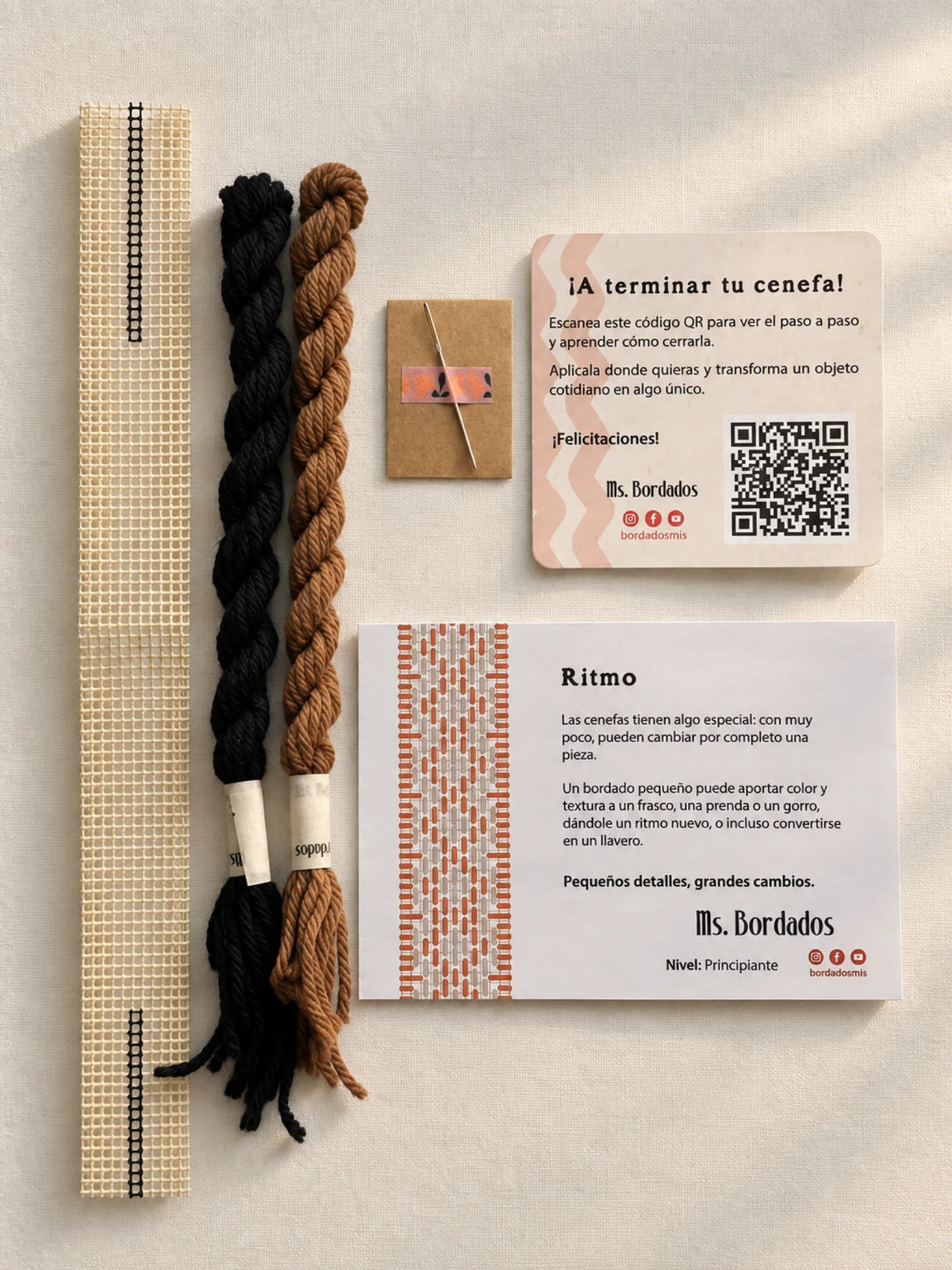 Kit de bordado sobre cañamazo - Franja Ritmo Café
