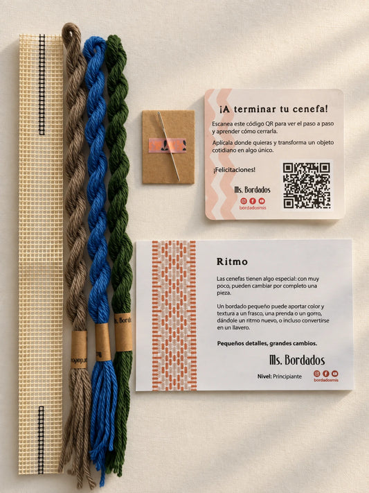 Kit de bordado sobre cañamazo - Franja Ritmo Pavo Real