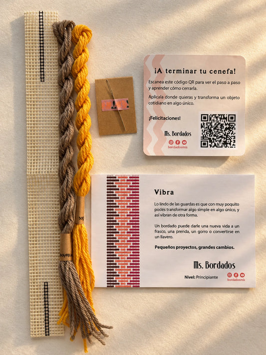 Kit de bordado sobre cañamazo - Franja Vibra Limón