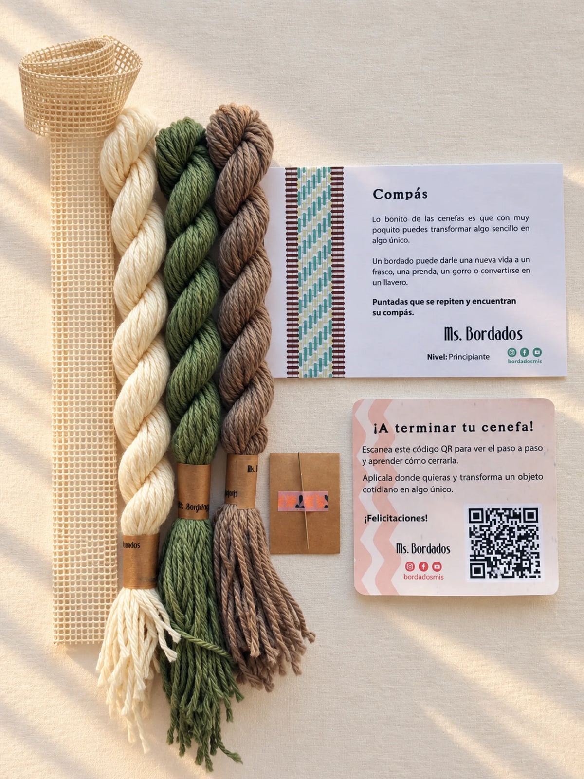 Kit de bordado sobre cañamazo - Franja Compás Salvia