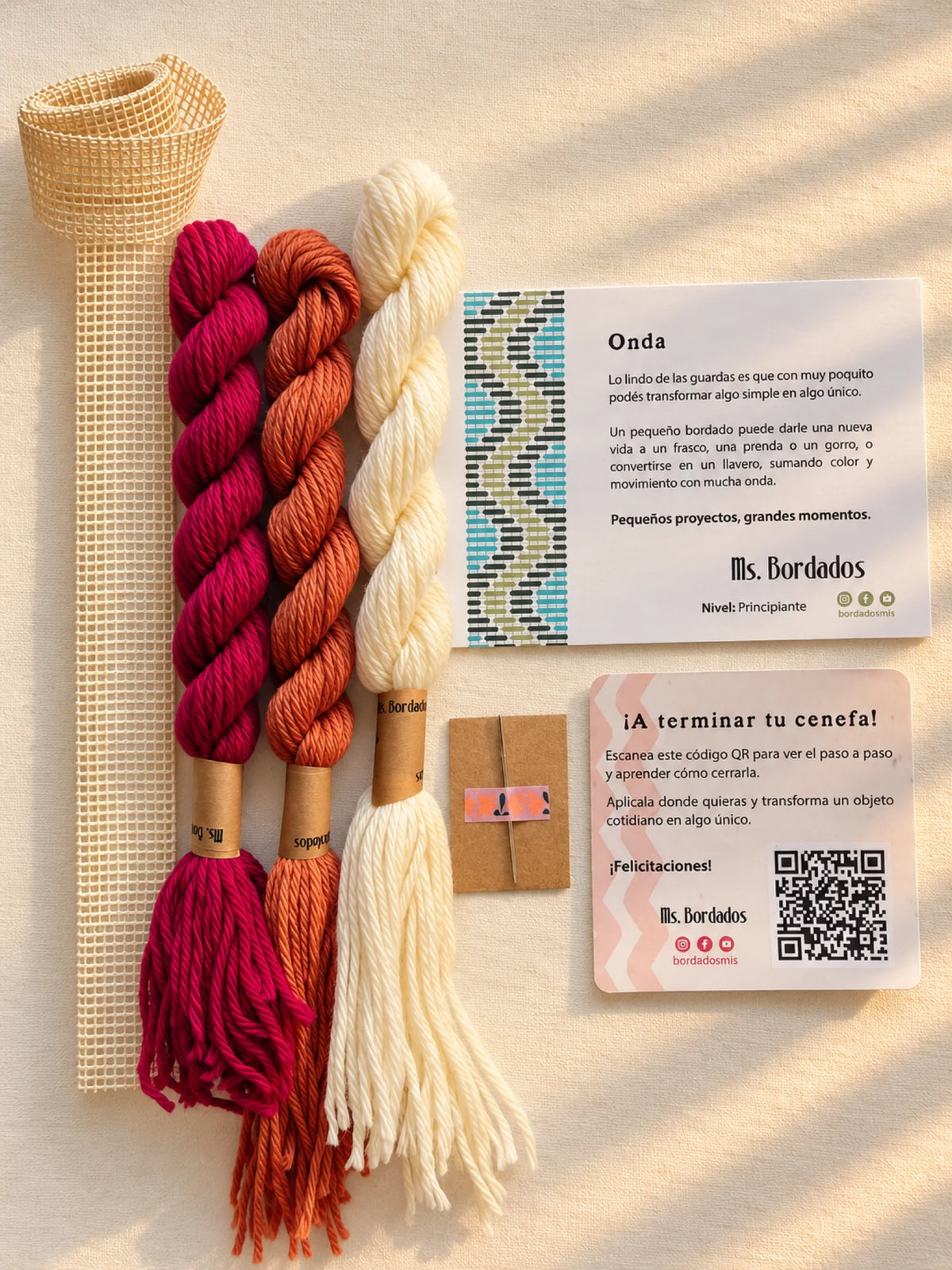 Kit de bordado sobre cañamazo - Franja Onda Buganvilla