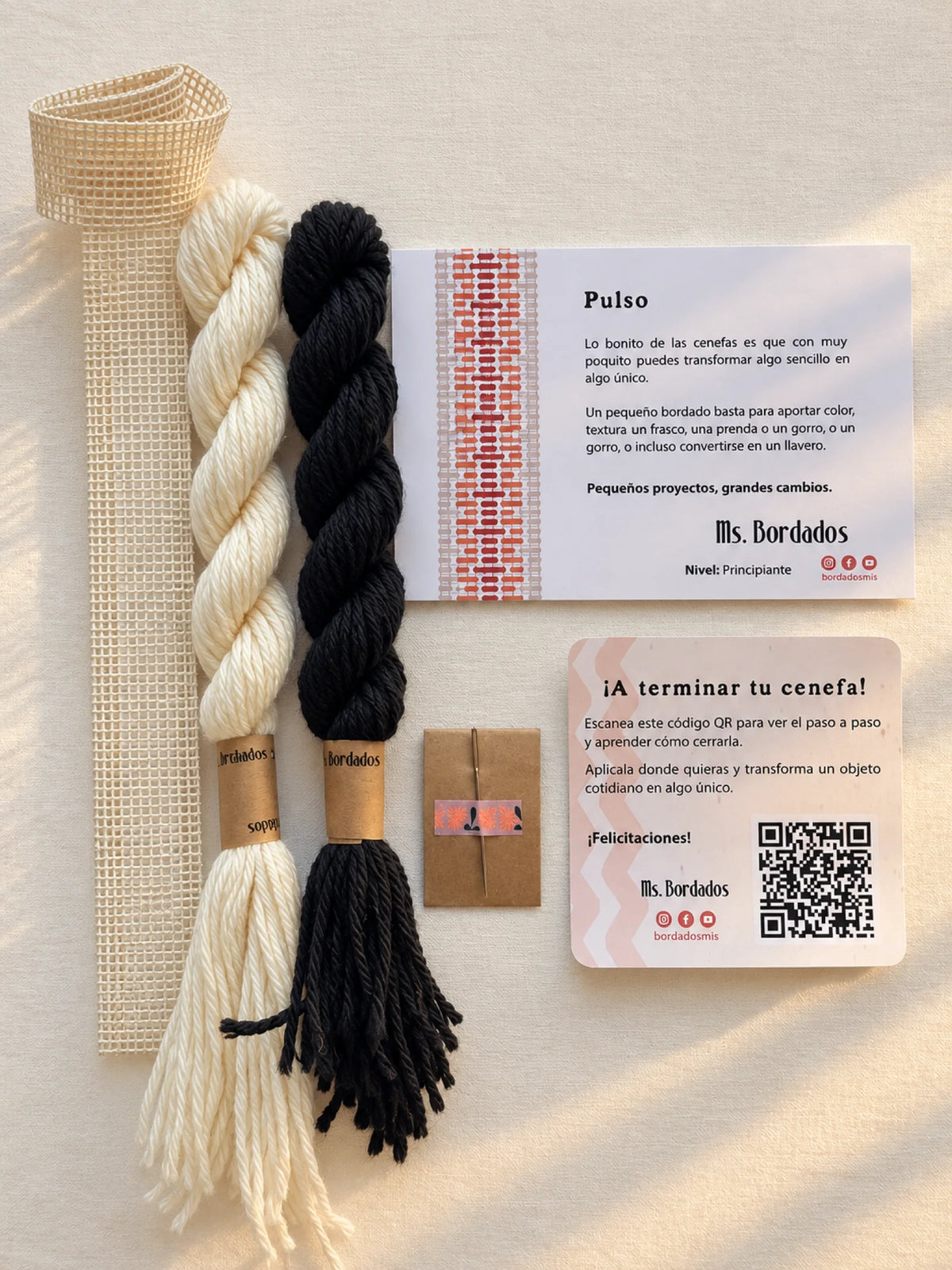 Kit de bordado sobre cañamazo - Franja Pulso Tinta
