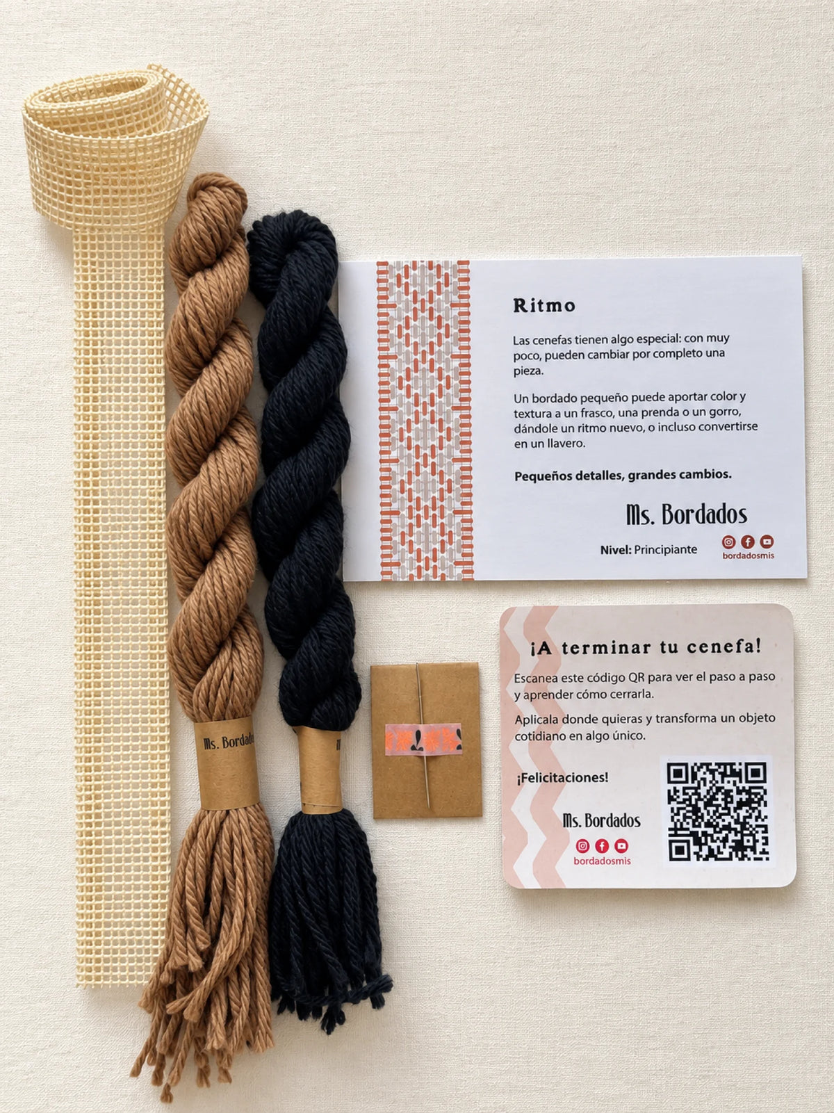 Kit de bordado sobre cañamazo - Franja Ritmo Café