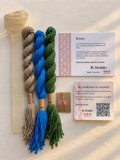 Kit de bordado sobre cañamazo - Franja Ritmo Pavo Real