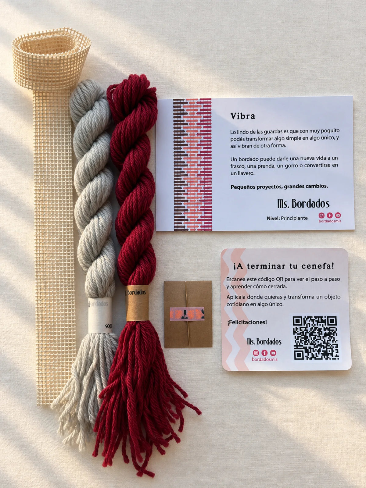 Kit de bordado sobre cañamazo - Franja Vibra Burdeos