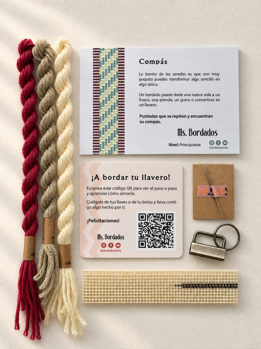 Kit de bordado sobre cañamazo - Franja Compás Viñedo