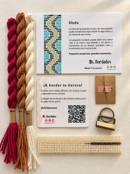 Kit de bordado sobre cañamazo - Franja Onda Buganvilla