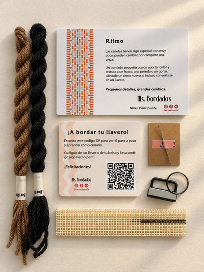 Kit de bordado sobre cañamazo - Franja Ritmo Café