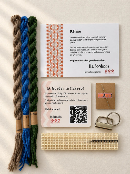 Kit de bordado sobre cañamazo - Franja Ritmo Pavo Real