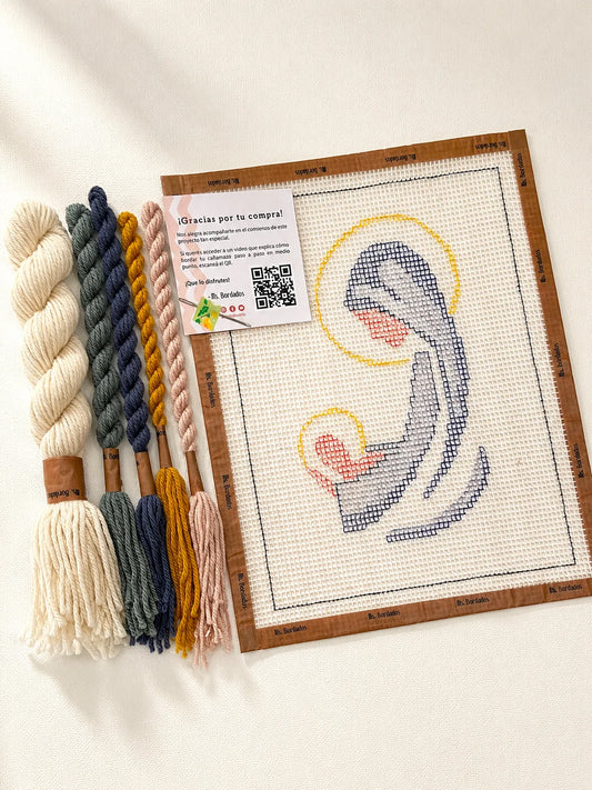 Kit de bordado en petit point María y Jesús con cañamazo y lanas - Ms. Bordados
