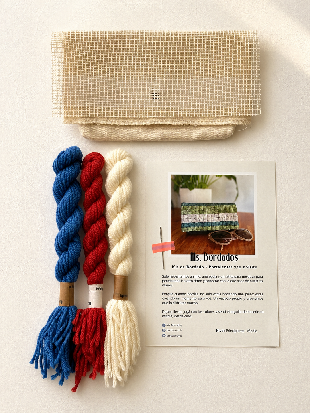 Kit de bordado en cañamazo - Portalentes Cleo Nacional - Ms. Bordados