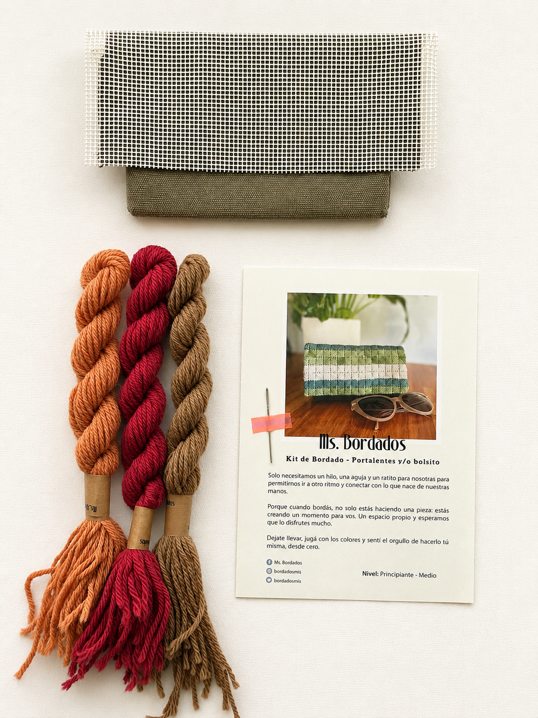 Kit de bordado en cañamazo - Portalentes Cleo Tierra - Ms. Bordados