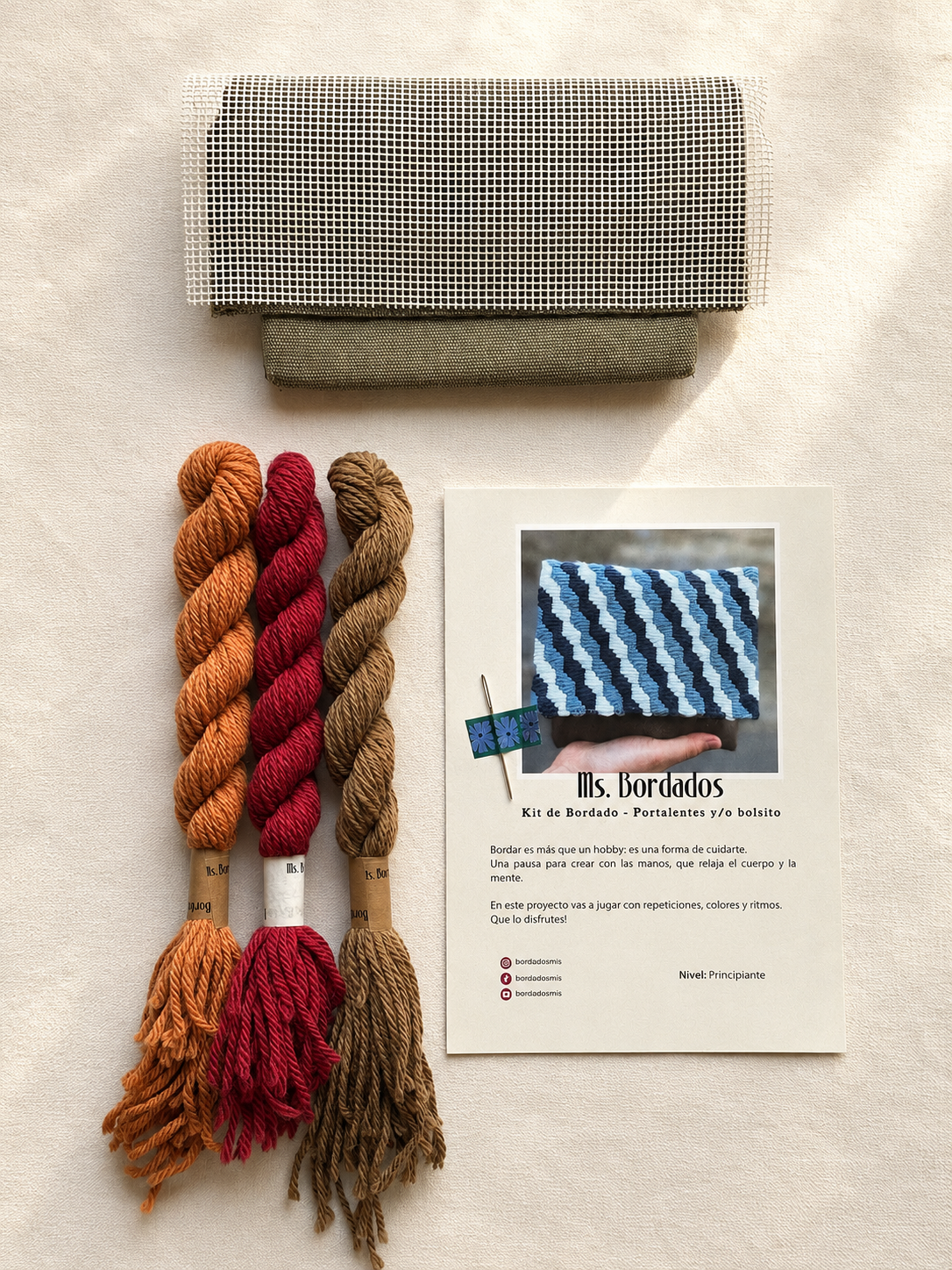 Kit de bordado en cañamazo - Portalentes Pez Tierra - Ms. Bordados